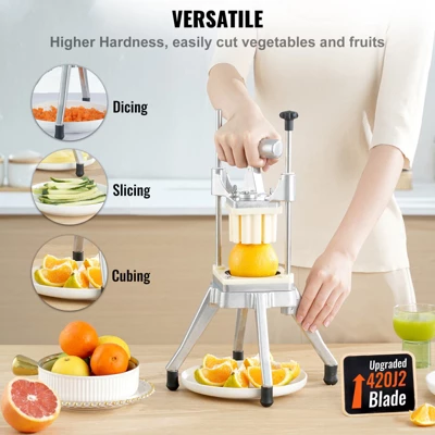 VEVOR Commercial Vegetable Fruit Chopper, Stainless Steel French Fry Cutter With 4 Blades 1/4" 3/8" 1/2", 6-wedge Slicer, Chopper Dicer With Tray 2 VEVOR Commercial Vegetable Fruit Chopper, Stainless Steel French Fry Cutter With 4 Blades 1/4" 3/8" 1/2", 6-wedge Slicer, Chopper Dicer With Tray - Image 2