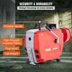 VEVOR 120FT X 7/8 Inch Drain Cleaner Machine, 420W Electric Sewer Snake Auger Manual Feed - With 6 Cutters, 2 Steel Cables, Red -Aesthtic Interiors GUEST a32647d3 f552 46e6 91b7 a5003ab4f74a