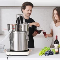 VEVOR Alcohol Still, 5 Gal / 19 L Stainless Steel Water Alcohol Distiller With Copper Coil For Fast Cooling, Dual Condenser Distiller Kit, Silver