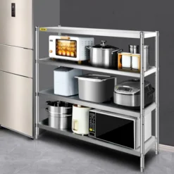 VEVOR Stainless Steel Shelving 60x18.5 Inch 4 Tier Adjustable Shelf Storage Unit Stainless Steel Heavy Duty Shelving, Silver