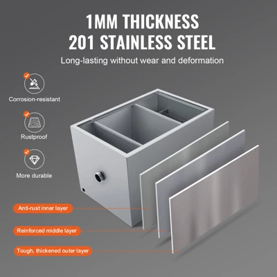 VEVOR Commercial Grease Trap, 40 LBS Grease Interceptor, Top Inlet Interceptor, Stainless Steel Grease Trap, 10 GPM Waste Water Oil-water Separator 3 VEVOR Commercial Grease Trap, 40 LBS Grease Interceptor, Top Inlet Interceptor, Stainless Steel Grease Trap, 10 GPM Waste Water Oil-water Separator - Image 3