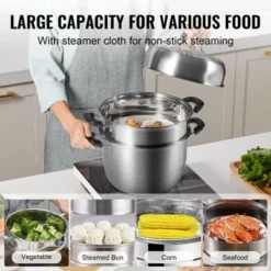 VEVOR Steamer Pot 11in/28cm, 3 Tier Steamer Pot For Cooking With 8.5QT Stock Pot, Vegetable Steamer & 2 Steaming Tray -Aesthtic Interiors GUEST a3b6ef2f 611c 47dc 98f8 6e3eba56fe73