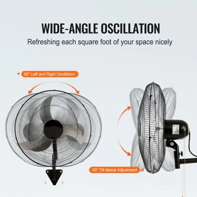VEVOR Wall Mount Fan, 2 PCS 20 Inch Oscillating, 3-speed High Velocity Max. 4000 CFM Industrial Wall Fan For Indoor, Commercial, Residential 4 VEVOR Wall Mount Fan, 2 PCS 20 Inch Oscillating, 3-speed High Velocity Max. 4000 CFM Industrial Wall Fan For Indoor, Commercial, Residential - Image 4