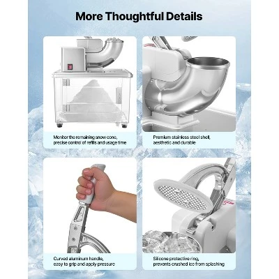 VEVOR Commercial Ice Crusher 661LBS/H, 350W Electric Snow Cone Machine With 4 Blades, 1400RPM Stainless Steel Shaved Ice Machine, White 5 VEVOR Commercial Ice Crusher 661LBS/H, 350W Electric Snow Cone Machine With 4 Blades, 1400RPM Stainless Steel Shaved Ice Machine, White - Image 5