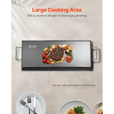 VEVOR Carbon Steel Griddle, 32x14 Inch Universal Flat Top Rectangular Plate, Gas Grill Griddle For BBQ Grill, Teppanyaki, Black 4 VEVOR Carbon Steel Griddle, 32x14 Inch Universal Flat Top Rectangular Plate, Gas Grill Griddle For BBQ Grill, Teppanyaki, Black - Image 4