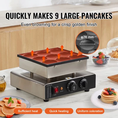 VEVOR Dutch Pancake Maker, 9PCS 76mm Diameter Dorayaki Baker Machine, 850W Commercial Electric Poffertjes Grill, Non-stick Stainless Steel 2 VEVOR Dutch Pancake Maker, 9PCS 76mm Diameter Dorayaki Baker Machine, 850W Commercial Electric Poffertjes Grill, Non-stick Stainless Steel - Image 2