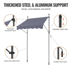 VEVOR 59 X 47" Patio Awning Retractable, Awning Sunshade Shelter With Manual Crank Handle, Adjustable Height From 86 To 122 In, Dark Gray 11 VEVOR 59 X 47" Patio Awning Retractable, Awning Sunshade Shelter With Manual Crank Handle, Adjustable Height From 86 To 122 In, Dark Gray -Aesthtic Interiors GUEST a4bc80fb a424 48ba bd31 7aada649e9a1