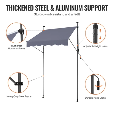VEVOR 59 X 47" Patio Awning Retractable, Awning Sunshade Shelter With Manual Crank Handle, Adjustable Height From 86 To 122 In, Dark Gray 4 VEVOR 59 X 47" Patio Awning Retractable, Awning Sunshade Shelter With Manual Crank Handle, Adjustable Height From 86 To 122 In, Dark Gray - Image 4