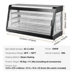 VEVOR 3-Tier Commercial Food Warmer Display, 1500W Food Display Warmer With Light, Adjustable Shelf And Temperature Display, Steam Heating, 180L -Aesthtic Interiors GUEST a4c27834 b2f5 4bfa bed9 2d742cf17a88