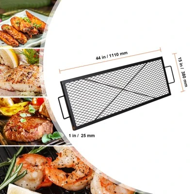 VEVOR X-Marks Fire Pit Grill Grate, Rectangle Cooking Grate, Heavy Duty Steel Campfire BBQ Grill Grid With Handle & Support X Wire, 44 Inch Black 7 VEVOR X-Marks Fire Pit Grill Grate, Rectangle Cooking Grate, Heavy Duty Steel Campfire BBQ Grill Grid With Handle & Support X Wire, 44 Inch Black - Image 7