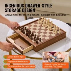 VEVOR Solid Wood Chess Set, 15 Inch 2-IN-1 Chess Checkers Game Set, Chess Board Games With Storage Drawer & Weighted Chess Checkers Pieces -Aesthtic Interiors GUEST a5b2da85 fc00 4a58 98ac 0c90442c677e