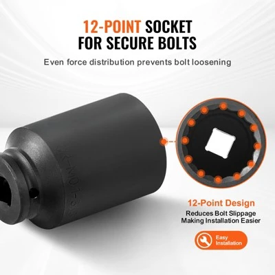 VEVOR Axle Nut Impact Socket Set, 1/2" Drive Deep 12-Point 8-Piece Metric Spindle Nut Socket Set, CR-MO Heat Treated Large Socket Set Black 4 VEVOR Axle Nut Impact Socket Set, 1/2" Drive Deep 12-Point 8-Piece Metric Spindle Nut Socket Set, CR-MO Heat Treated Large Socket Set Black - Image 4