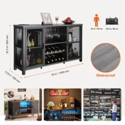 VEVOR 55 Inch Industrial Bar Cabinet, Wine Table For Liquor & Glasses, Sideboard Buffet Cabinet With Wine Rack, Black -Aesthtic Interiors GUEST a5d4bbbc d41a 469e ae5d ef608c5bcddc