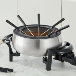 VEVOR Electric Fondue Pot Set For Cheese & Chocolate, 3 Quart Chocolate Melting Warmer, Stainless Steel Fondue Maker With Temperature Control