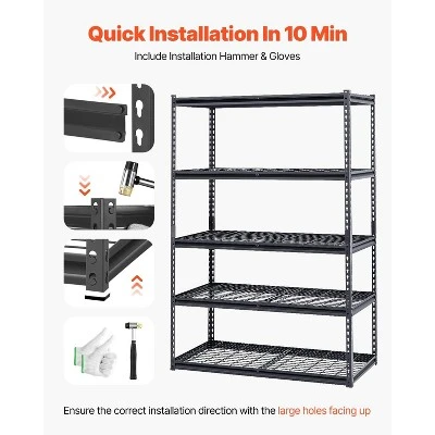 VEVOR Storage Shelves, 3000 Lbs, 5 Tier Heavy Duty Garage Shelving, 24" D X 48" W X 72" H Adjustable Metal Shelves For Industrial Shelving Unit 5 VEVOR Storage Shelves, 3000 Lbs, 5 Tier Heavy Duty Garage Shelving, 24" D X 48" W X 72" H Adjustable Metal Shelves For Industrial Shelving Unit - Image 5