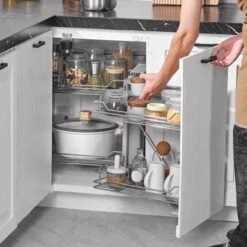 VEVOR 18"W Opening Blind Corner Pull Out Organizer, 2 Tier 4 Shelf Kitchen Cabinet Organizer, Magic Chrome Carbon Steel Storage Basket, Silver