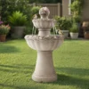 VEVOR Outdoor Water Fountain, 36.5 In Height Fountain And Waterfall, 2-Tier Floor Standing Rock Base Style Fiberglass And Resin Fountains, Gray