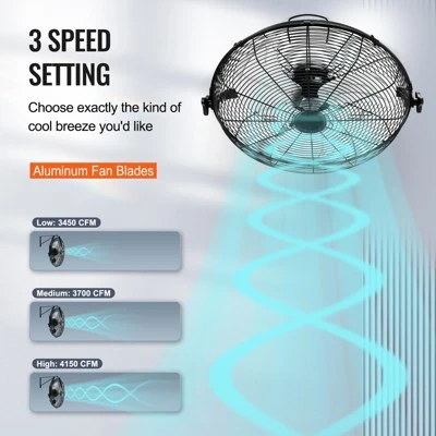 VEVOR Wall Mount Fan, 2 PCS 18 Inch Manual 360-Degree Tilt Adjustment, 3-speed High Velocity Max. 4000 CFM Industrial Wall Fan 3 VEVOR Wall Mount Fan, 2 PCS 18 Inch Manual 360-Degree Tilt Adjustment, 3-speed High Velocity Max. 4000 CFM Industrial Wall Fan - Image 3