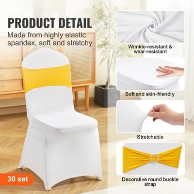 VEVOR Stretch Spandex Folding Chair Covers,Universal Fitted Chair Cover With Chair Sashes,Removable Washable Protective Slipcovers,30 Set Gold & White 2 VEVOR Stretch Spandex Folding Chair Covers,Universal Fitted Chair Cover With Chair Sashes,Removable Washable Protective Slipcovers,30 Set Gold & White - Image 2