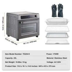 VEVOR 12-IN-1 Air Fryer Toaster Oven, 25L Convection Oven, 1700W Stainless Steel Toaster Ovens Countertop Combo With Grill, Pizza Pan, Gloves -Aesthtic Interiors GUEST a70ae3c1 07a0 4035 a1e7 780413122181