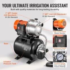 VEVOR 1.6 HP Shallow Well Pump With Pressure Tank, 1320 GPH, Automatic Irrigation Water Booster Pump, Black -Aesthtic Interiors GUEST a7d2870a fc34 4dee adfc 1ca27565a1a0