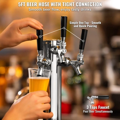 VEVOR Triple Taps Draft Beer Tower Dispenser, Stainless Steel Keg Beer Tower, Kegerator Tower Kit With Pre-Assembled Tubing 4 VEVOR Triple Taps Draft Beer Tower Dispenser, Stainless Steel Keg Beer Tower, Kegerator Tower Kit With Pre-Assembled Tubing - Image 4