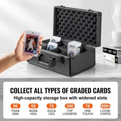VEVOR Graded Card Storage Box, 4 Slots, Graded Sports Cards Holder Carrying Case, For 96 PSA Graded Cards 68 BGS Cards 76 SGC Cards 348 Top Loaders 2 VEVOR Graded Card Storage Box, 4 Slots, Graded Sports Cards Holder Carrying Case, For 96 PSA Graded Cards 68 BGS Cards 76 SGC Cards 348 Top Loaders - Image 2
