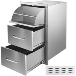 VEVOR 17W X 30H X 21D Inch Outdoor Kitchen Stainless Steel Double Access Drawers With Paper Towel Holder Combo For BBQ Island,Silver -Aesthtic Interiors GUEST a8a923d8 5b2c 4a82 9148 ae9b35ccb596