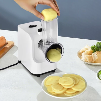 VEVOR Electric Cheese Grater Salad Maker, 200W Salad Shooter, Electric Vegetable Slicer Shredder Chopper For Fruits With 5 Attachments, White 1 VEVOR Electric Cheese Grater Salad Maker, 200W Salad Shooter, Electric Vegetable Slicer Shredder Chopper For Fruits With 5 Attachments, White