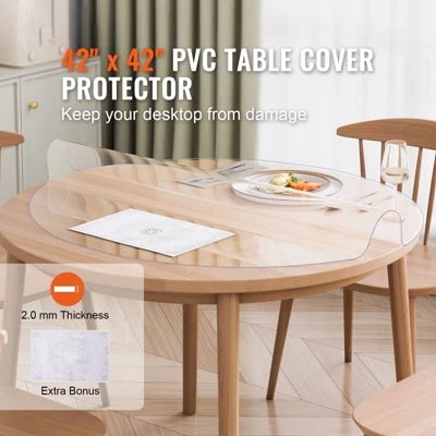 VEVOR Plastic Table Cover, 42 X 42 Inch 2.0 Mm Thick Clear Table Protector, Round PVC Desk Mat, Waterproof & Easy Cleaning Desk Pad Tablecloth 2 VEVOR Plastic Table Cover, 42 X 42 Inch 2.0 Mm Thick Clear Table Protector, Round PVC Desk Mat, Waterproof & Easy Cleaning Desk Pad Tablecloth - Image 2