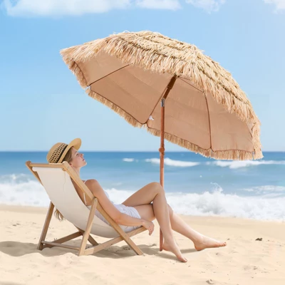 VEVOR Tiki Umbrella, 6.5 Ft Thatched Patio Umbrella With Tilt, Hawaiian Style Beach Parasol With Durable PP Thatch And 8 Metal Ribs, Oringinal Color 1 VEVOR Tiki Umbrella, 6.5 Ft Thatched Patio Umbrella With Tilt, Hawaiian Style Beach Parasol With Durable PP Thatch And 8 Metal Ribs, Oringinal Color