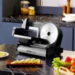 VEVOR Meat Slicer, 7.5 Inch Electric Deli Food Slicer, 180W Meat Cutter With Two Premium SUS420 Blades, 0-0.6 Inch Adjustable Thickness, Black