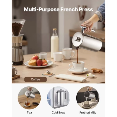 VEVOR French Press Coffee Maker, 51 Ounce 1.5 Liter Stainless Steel Coffee Press Tea Maker With Filter, Silver 6 VEVOR French Press Coffee Maker, 51 Ounce 1.5 Liter Stainless Steel Coffee Press Tea Maker With Filter, Silver - Image 6