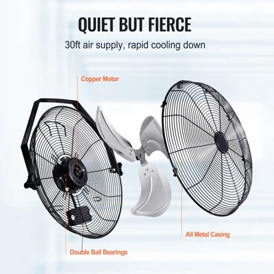 VEVOR Wall Mount Fan, 2 PCS 18 Inch Manual 360-Degree Tilt Adjustment, 3-speed High Velocity Max. 4000 CFM Industrial Wall Fan 5 VEVOR Wall Mount Fan, 2 PCS 18 Inch Manual 360-Degree Tilt Adjustment, 3-speed High Velocity Max. 4000 CFM Industrial Wall Fan - Image 5