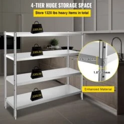 VEVOR Stainless Steel Shelving 60x18.5 Inch 4 Tier Adjustable Shelf Storage Unit Stainless Steel Heavy Duty Shelving, Silver -Aesthtic Interiors GUEST a9b8bed7 8975 4aa9 93fd 5cc24c83094d