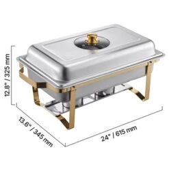 VEVOR Chafing Dish Buffet Set, 8 Qt 4 Pack, Stainless Steel Chafer With 4 Full Size Pans, Rectangle Catering Warmer Server, Silver -Aesthtic Interiors GUEST aa37b947 2419 44a8 a2b1 8b9ac67fa4f3