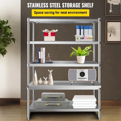 VEVOR Stainless Steel Shelves 48x18.5 Inch 5 Tier Adjustable Shelf Storage Unit Stainless Steel Rack Shelving Heavy Duty Shelving, Silver 2 VEVOR Stainless Steel Shelves 48x18.5 Inch 5 Tier Adjustable Shelf Storage Unit Stainless Steel Rack Shelving Heavy Duty Shelving, Silver - Image 2
