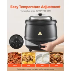 VEVOR Electric Soup Warmer, 10QT Commercial Soup Kettle With 304 Stainless Steel Detachable Insert Pot, 95~176°F Adjustable Temperature, Black -Aesthtic Interiors GUEST aaa641e1 604e 40c8 b247 4291edb32193