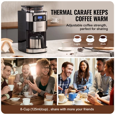 VEVOR Coffee Maker With Grinder, 8 Cup Coffee Machine, Grind And Brew Coffee Maker With 3 Brew Strength Control, 24-Hour Timer For Auto Brew 5 VEVOR Coffee Maker With Grinder, 8 Cup Coffee Machine, Grind And Brew Coffee Maker With 3 Brew Strength Control, 24-Hour Timer For Auto Brew - Image 5