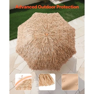VEVOR Tiki Umbrella, 8 Ft Thatched Patio Umbrella With Tilt, Hawaiian Style Beach Parasol With Durable PP Thatch And 8 Metal Ribs, Oringinal Color 4 VEVOR Tiki Umbrella, 8 Ft Thatched Patio Umbrella With Tilt, Hawaiian Style Beach Parasol With Durable PP Thatch And 8 Metal Ribs, Oringinal Color - Image 4