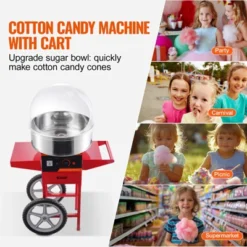 VEVOR Electric Cotton Candy Machine With Cart, 1000W Commercial Candy Floss Maker With Cover, Stainless Steel Bowl, Sugar Scoop And Drawer, Red -Aesthtic Interiors GUEST ab9d7f00 58e3 44f6 b886 0320e56b48f6