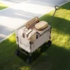 VEVOR Collapsible Folding Wagon, 550lb Load & 220L, 2 In 1 Foldable Wagon Cart Converts To Bench, Utility Wagon With Adjustable Handle, Beige