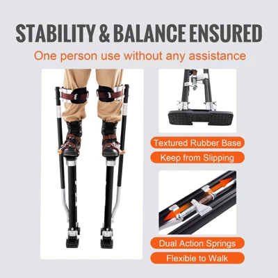 VEVOR Drywall Stilts, 24''-40'' Adjustable Aluminum Tool Stilts With Protective Knee Pads, Non-slip Work Stilts For Sheetrock Painting, Black 6 VEVOR Drywall Stilts, 24''-40'' Adjustable Aluminum Tool Stilts With Protective Knee Pads, Non-slip Work Stilts For Sheetrock Painting, Black - Image 6