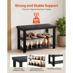 VEVOR Shoe Rack Bench, 3-Tier Bamboo Entryway Bench, Shoe Storage Organizer Holds Up To 286 Lbs, 27.6 X 11.3 X 17.8 Inches, For Front Door, Black -Aesthtic Interiors GUEST ac469323 ea35 4e3a b038 99a10db63fa6