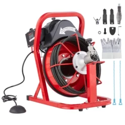 VEVOR Drain Cleaner Machine 50FT X 3/10 Inch, Auto Feed Sewer Snake Auger, Electric Drain Cleaning Machine With 4 Cutters, Red -Aesthtic Interiors GUEST ac779afb 56b1 4fb2 9b7d 10442d2013d5