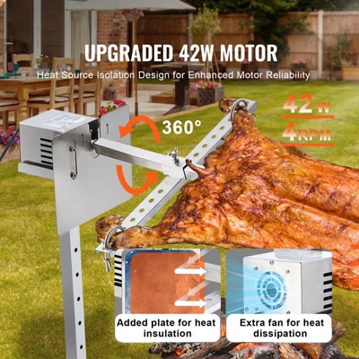 VEVOR Electric BBQ Rotisserie Grill Kit, 46 Inch 90 Lbs Capacity, Automatic 42W Motor Height Adjustable Universal Roaster Stand, Silver 2 VEVOR Electric BBQ Rotisserie Grill Kit, 46 Inch 90 Lbs Capacity, Automatic 42W Motor Height Adjustable Universal Roaster Stand, Silver - Image 2