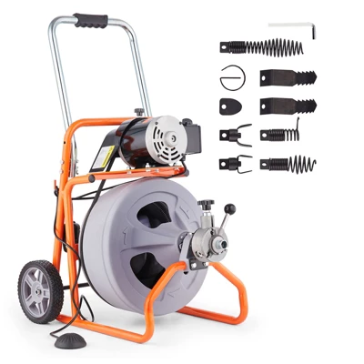 VEVOR Drain Cleaner Machine 100FT X 1/2 Inch, Auto Feed Sewer Snake Drain Auger On Wheels, Portable Drain Cleaning Machine, Orange 8 VEVOR Drain Cleaner Machine 100FT X 1/2 Inch, Auto Feed Sewer Snake Drain Auger On Wheels, Portable Drain Cleaning Machine, Orange - Image 8