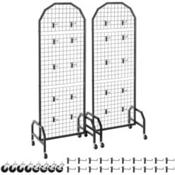 VEVOR 2 Packs Grid Wall Panels, 1.9 X 5.4 Ft Wire Grid Panels Display Rack, Movable Art Display Shelf With Wheels And 20 Hooks, Black 15 VEVOR 2 Packs Grid Wall Panels, 1.9 X 5.4 Ft Wire Grid Panels Display Rack, Movable Art Display Shelf With Wheels And 20 Hooks, Black -Aesthtic Interiors GUEST acb011ab 2e30 4a22 9866 cbad62b8006e