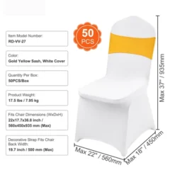 VEVOR Stretch Spandex Folding Chair Covers, Universal Fitted Chair Cover With Chair Sashes, Removable Washable Protective Slipcovers, Gold & White -Aesthtic Interiors GUEST acba1be5 c886 46f2 94ac 7282ec3734dc
