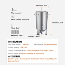 VEVOR 304 Stainless Steel Kettle, 8 GALLON Beer Brew Fermentor, Kettle Stock Pot Includes Lid, Handle, Valve, Spigot, Thermometer, Silver -Aesthtic Interiors GUEST ad290533 e1e0 4c08 b9b6 2a3d46475398